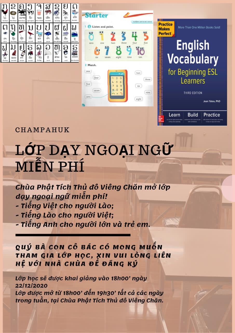Chùa Phật tích thông báo mở lớp dạy ngoại ngữ miễn phí