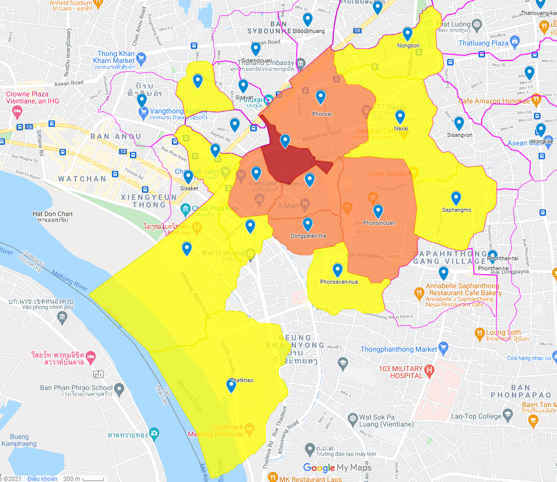 Bản đồ phân vùng dịch Covid-19 tại Vientiane theo màu sắc