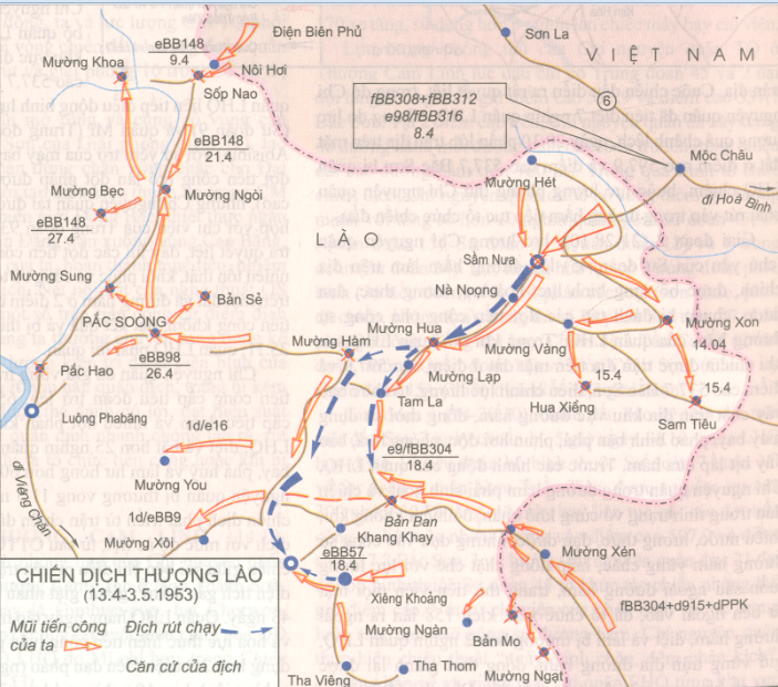 Sơ đồ Chiến dịch Thượng Lào năm 1953. (Ảnh do Viện Lịch sử Quân sự, Bộ Tổng Tham mưu Quân đội nhân dân Việt Nam cung cấp)
