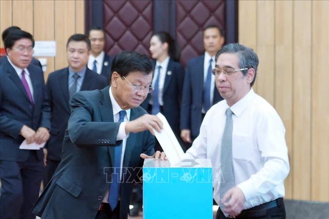 Tổng Bí thư, Chủ tịch nước Lào dự lễ phát động ủng hộ đồng bào khắc phục thiệt hại do cơn bão số 3