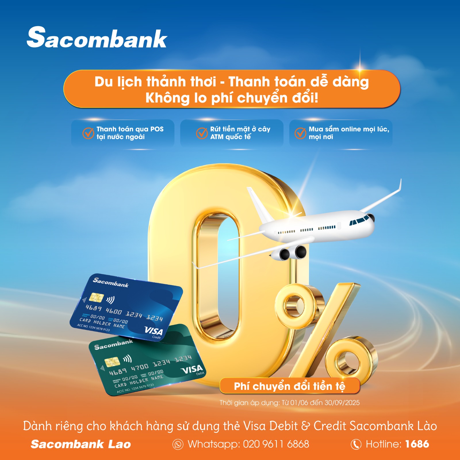 Sacombank Lào miễn phí chuyển đổi tiền tệ cho chủ thẻ Visa khi thanh toán quốc tế
