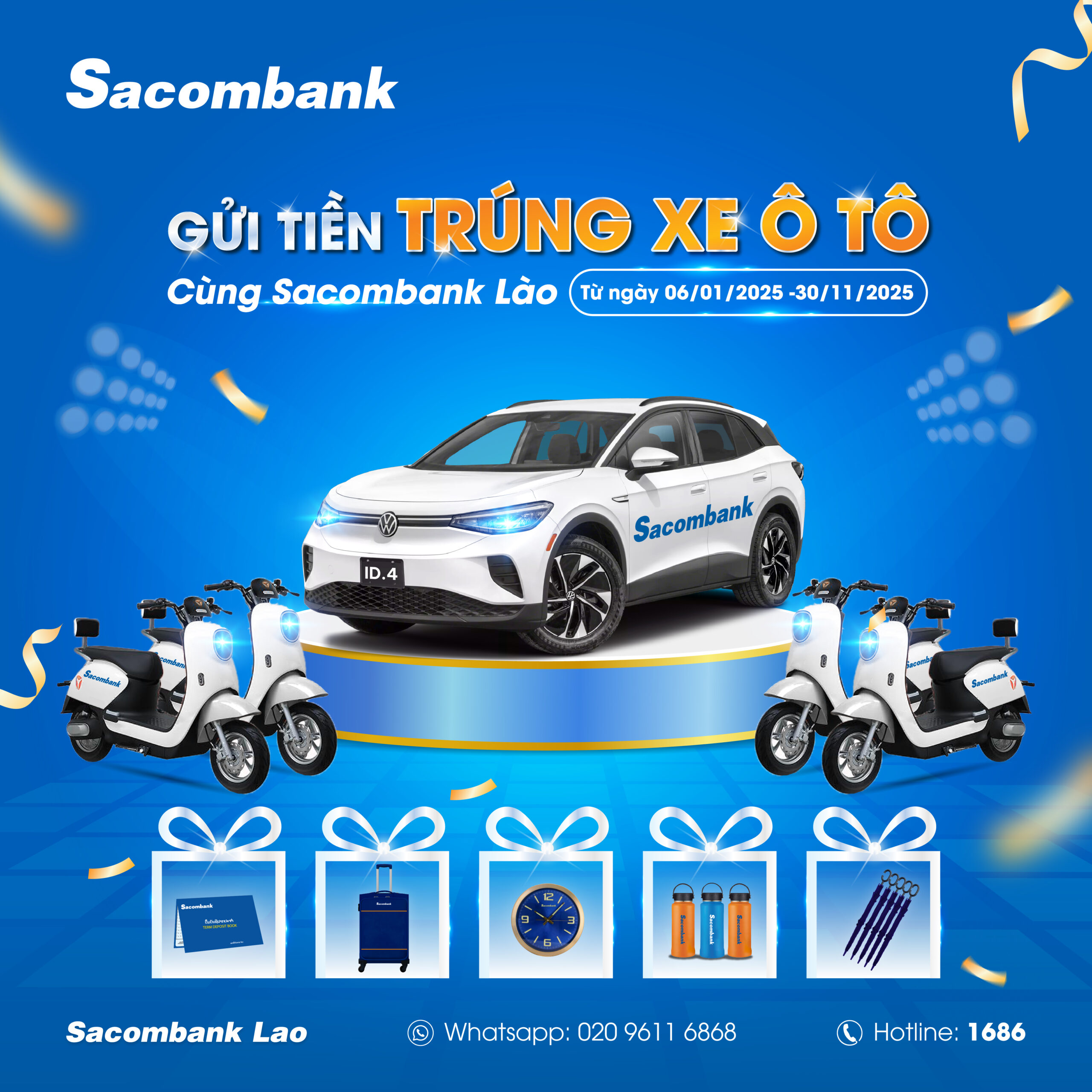 Sacombank Lào triển khai chương trình khuyến mãi lớn, khách gửi tiết kiệm có cơ hội trúng ô tô điện