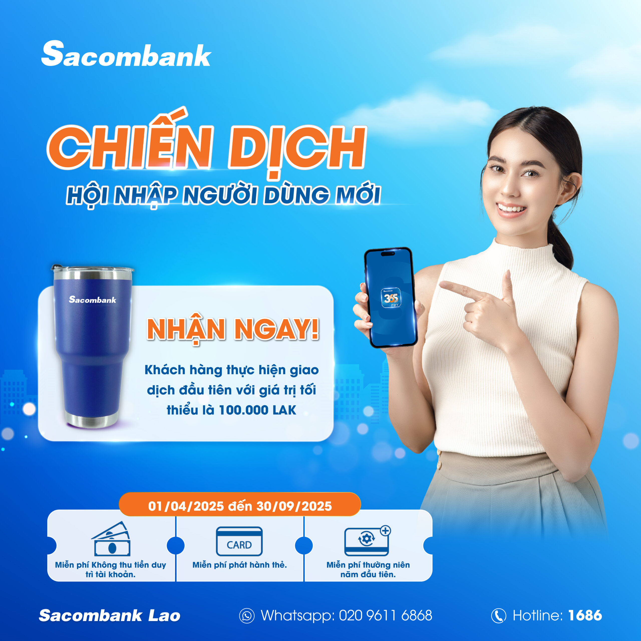 Sacombank Lào tặng quà hấp dẫn cho khách hàng mở tài khoản và đăng ký sử dụng ứng dụng 365P@y