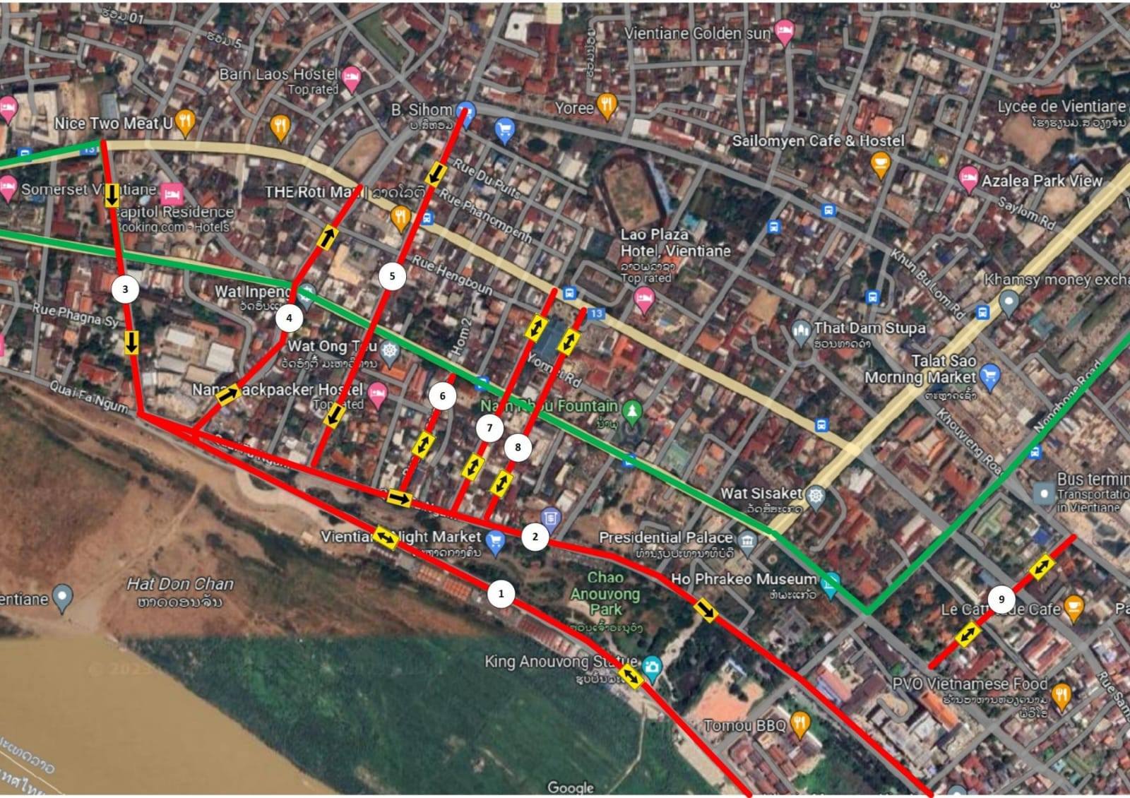 Thủ đô Viêng Chăn chuẩn bị điều chỉnh hướng lưu thông trên chín tuyến đường trung tâm