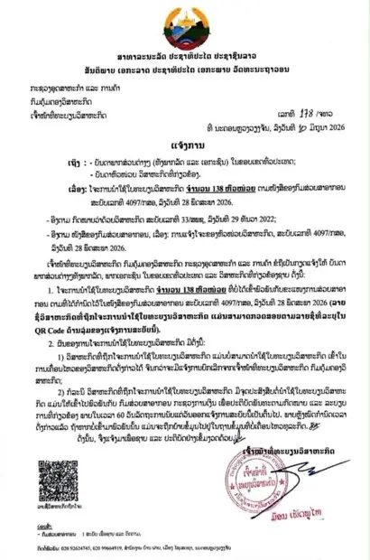 Bộ Công thương Lào đình chỉ hoạt động 138 doanh nghiệp do vi phạm nghiêm trọng quy định thuế