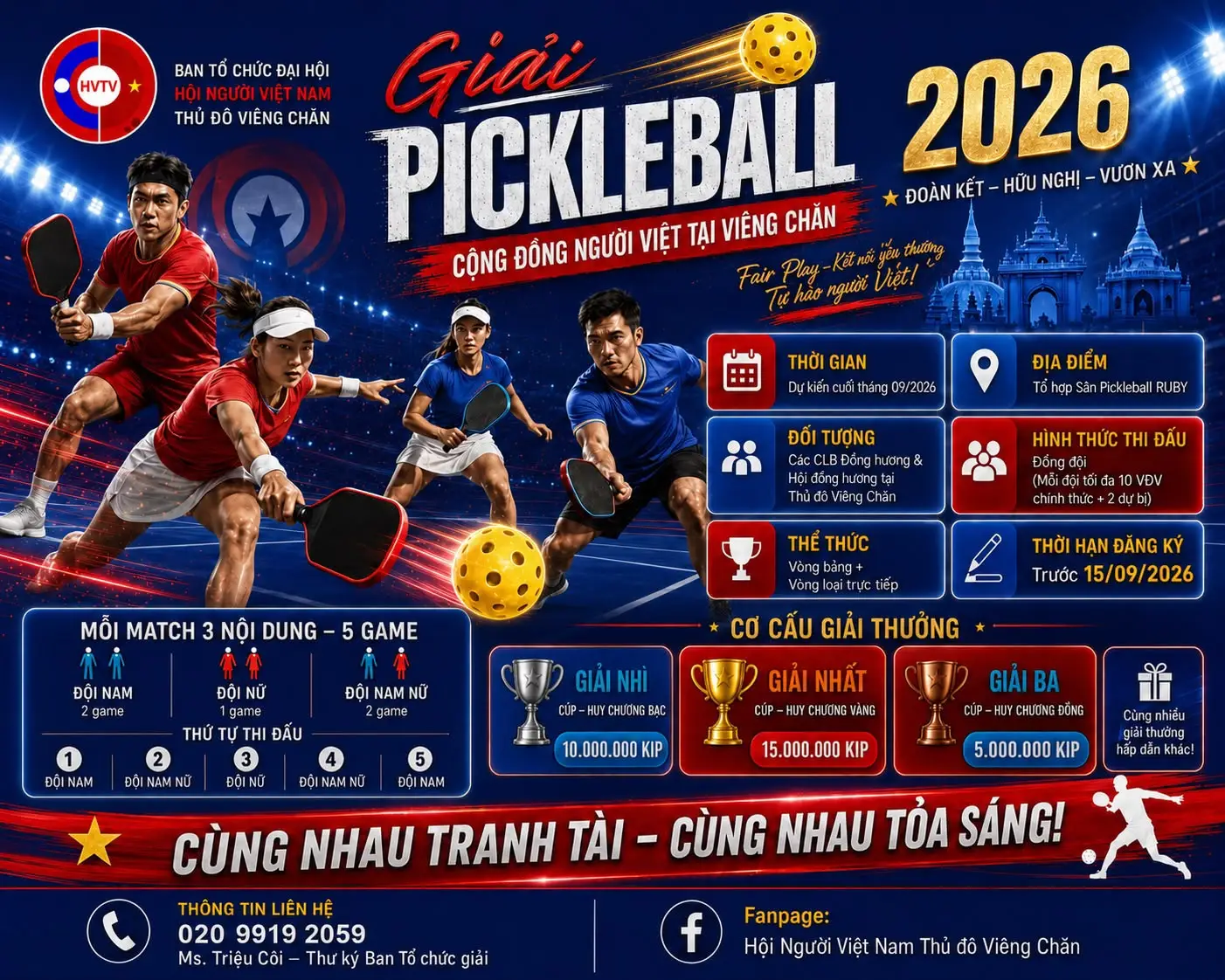 Giải Pickleball Cộng đồng người Việt tại Viêng Chăn 2026 sắp khởi tranh